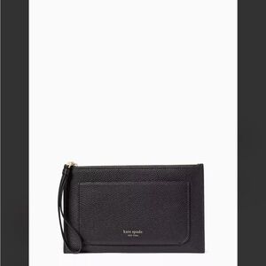 kate spade Black Pebbled Leather Wristlet Clutch with Gold Hardware